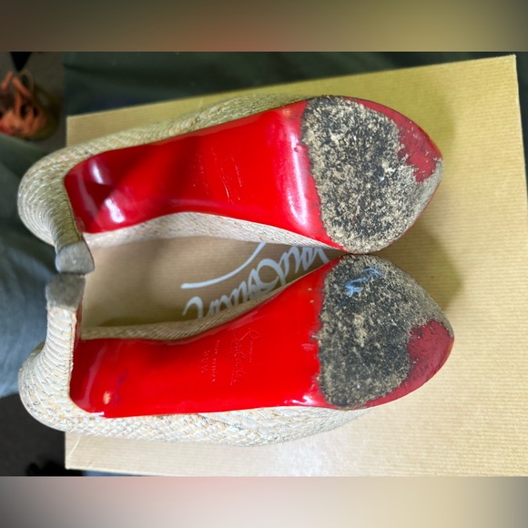 Christian Louboutin Highness Peep Toe Platform Pump size 37.5 Beige Snakeskin - Picture 6 of 9